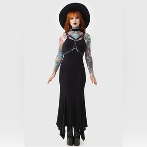Killstar Phoenix Maxi Dress 3XL Black Harness Choker Goth Alt Strappy Festival